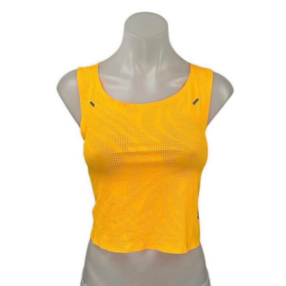 Puma Womens Yellow Mesh Sleeveless Racerback Activewear Fitness Crop Tank Top L - Picture 1 of 5
